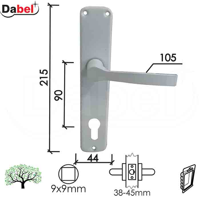 Slika Kvaka šild za vrata DABEL CER bela 90/44/215/7/105/9 mm cilindar 0101897